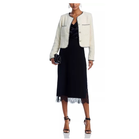 Aqua Tweed Whip Stitch Blazer in white cream - Picture 2 of 11